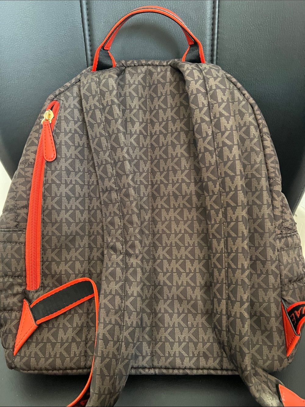 Michael Kors Brown MK Quilted Backpack with Red Trim and Gold Hardware - Picture 2 of 3